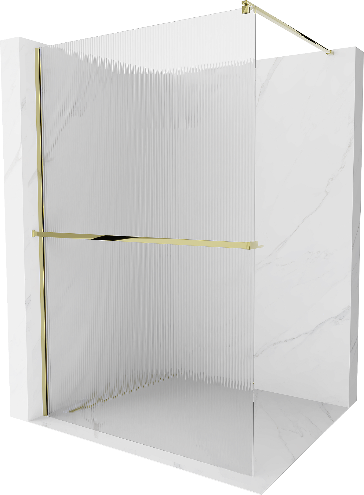Mexen Kioto+ ścianka prysznicowa z półką Walk-in 110 x 200 cm, prążki, złota - 800-110-121-50-09