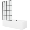 Mexen Cube wanna prostokątna 180 x 80 cm z obudową i parawanem 1-skrzydłowym 100 cm, czarny wzór - 550518080X9410117077