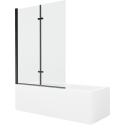 Mexen Cubik wanna prostokątna 170 x 70 cm z obudową i parawanem 2-skrzydłowym 120 cm, transparent, czarny - 550317070X9212027000