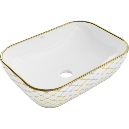 Mexen Rita umywalka nablatowa 45 x 32 cm, biała/złota wzór kratka - 21084509