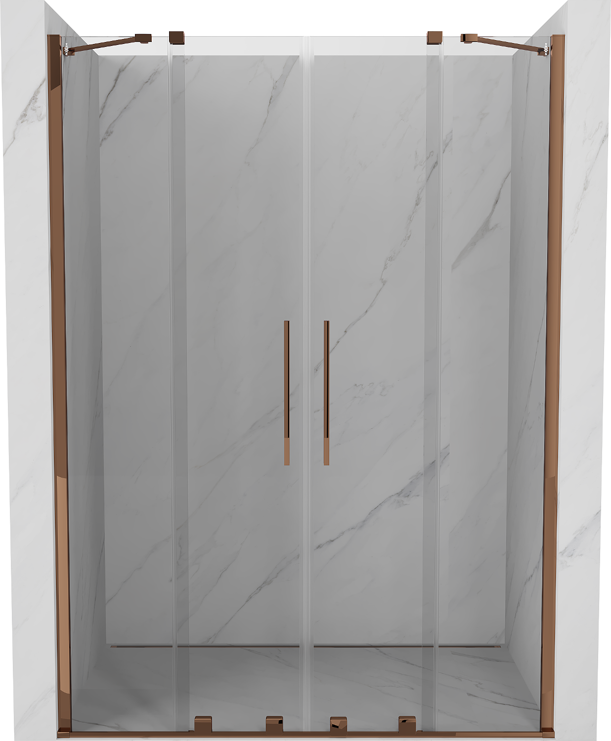 Mexen Velar Duo drzwi prysznicowe rozsuwane 150 cm, transparent, różowe złoto - 871-150-000-02-60