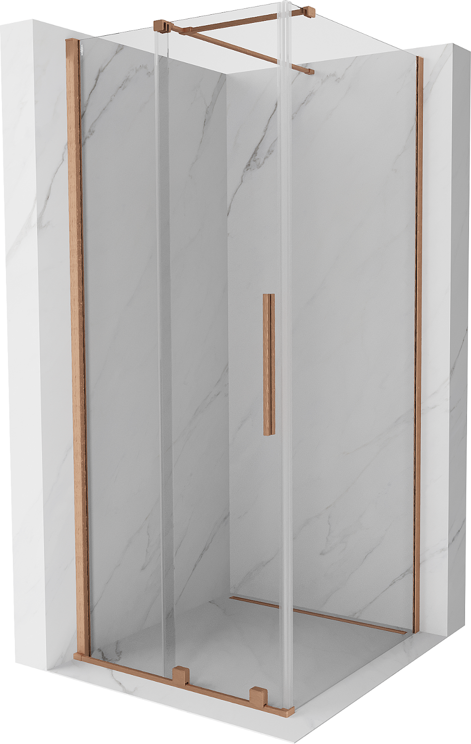 Mexen Velar kabina prysznicowa rozsuwana 100 x 100 cm, transparent, miedź szczotkowana - 871-100-100-01-65