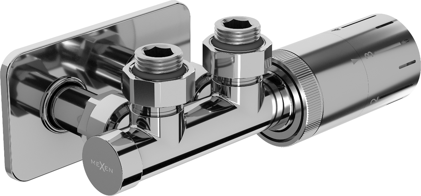 Mexen G05 zestaw termostatyczny kątowy z maskownicą S, Duplex, DN50, chrom - W907-958-910-01