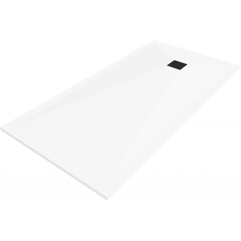 Mexen Stone+ brodzik kompozytowy prostokątny 160 x 80 cm, biały, maskownica czarna - 44108016-B