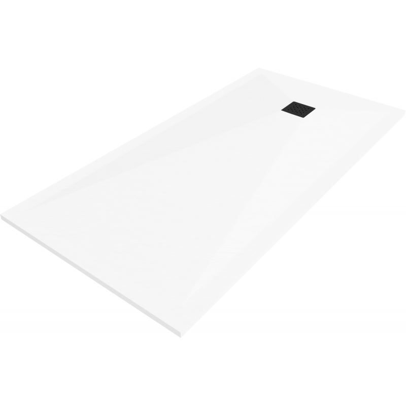 Mexen Stone+ brodzik kompozytowy prostokątny 200 x 80 cm, biały, maskownica czarna - 44108020-B