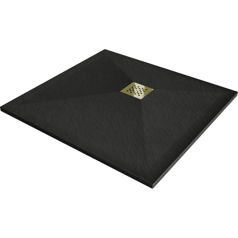 Mexen Stone+ brodzik kompozytowy kwadratowy 70 x 70 cm, czarny, maskownica złota - 44707070-G