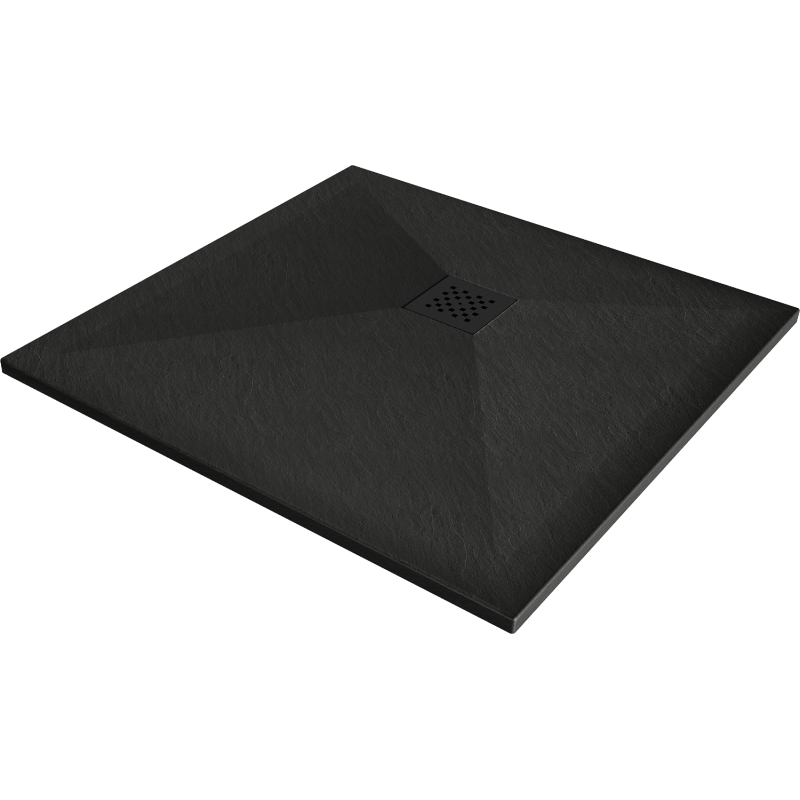 Mexen Stone+ brodzik kompozytowy kwadratowy 100 x 100 cm, czarny, maskownica czarna - 44701010-B