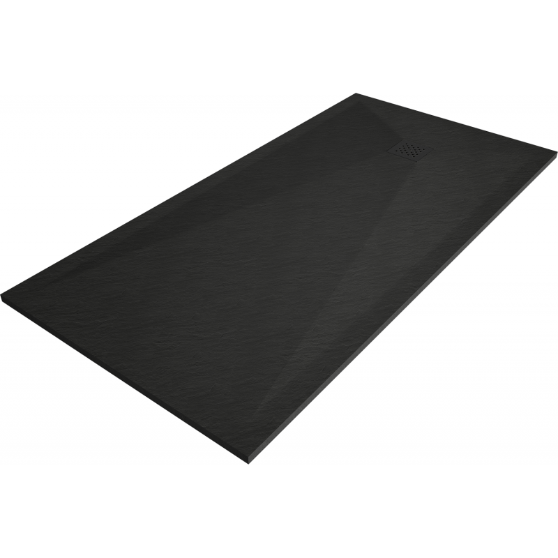 Mexen Stone+ brodzik kompozytowy prostokątny 180 x 90 cm, czarny, maskownica czarna - 44709018-B