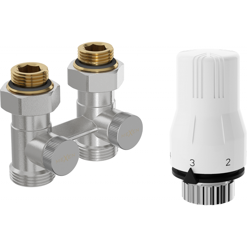 Mexen G02 zestaw termostatyczny dwururowy DN50, prosty 1/2"x3/4", nikiel - W912-012-928-01