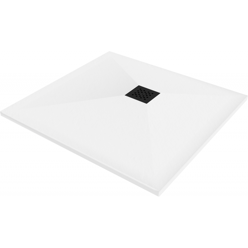 Mexen Stone+ brodzik kompozytowy kwadratowy 70 x 70 cm, biały, maskownica czarna - 44107070-B