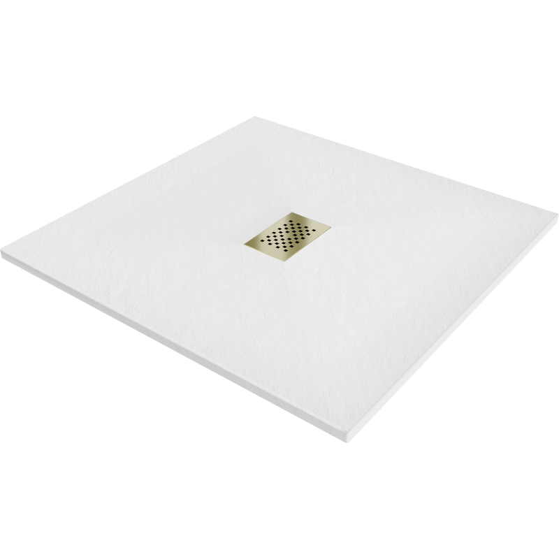 Mexen Hugo brodzik kwadratowy SMC 100 x 100 cm, biały, maskownica złota - 42101010-G