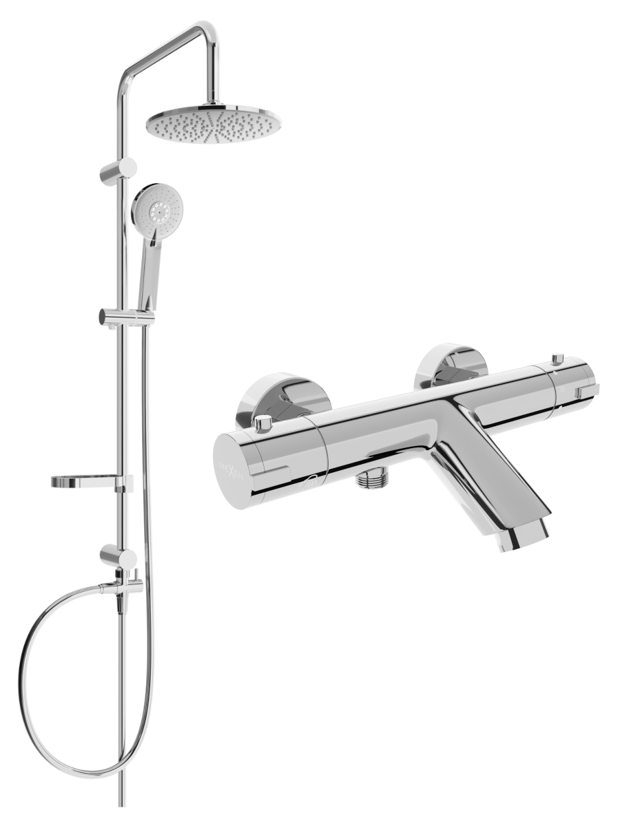 Mexen Carl zestaw wannowo-prysznicowy z deszczownicą i baterią wannową termostatyczną Kai, chrom - 77300240-00