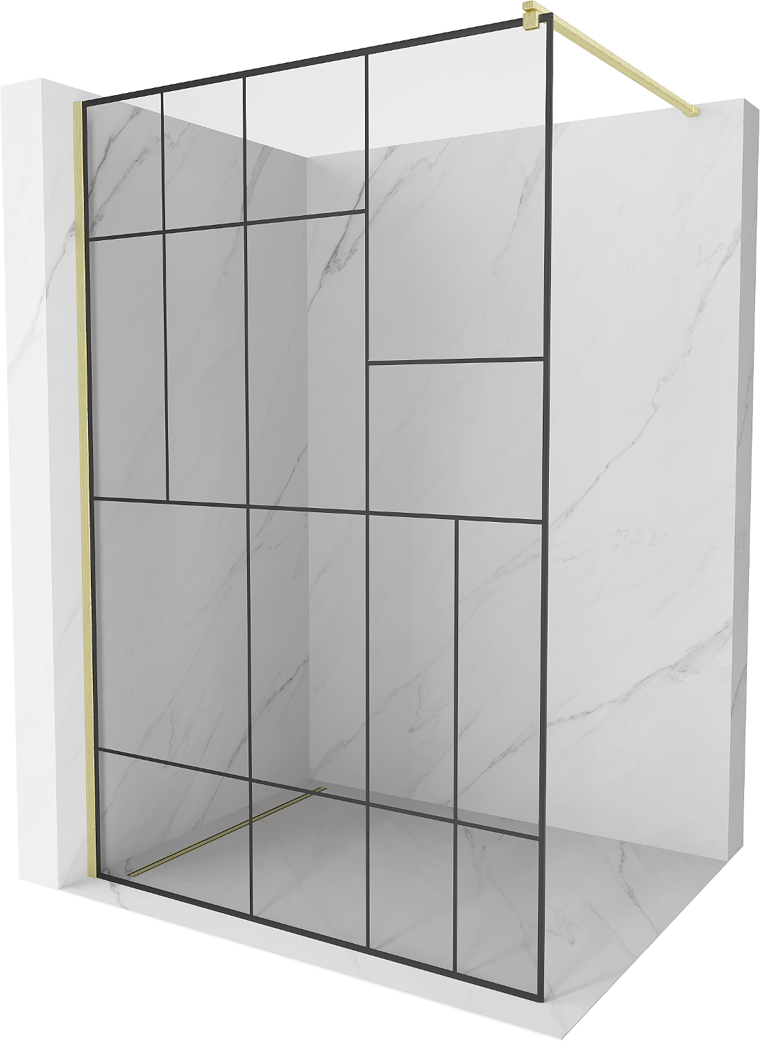 Mexen Kioto ścianka prysznicowa Walk-in 80 x 200 cm, czarny wzór 8 mm, złota szczotkowana - 800-080-101-55-78
