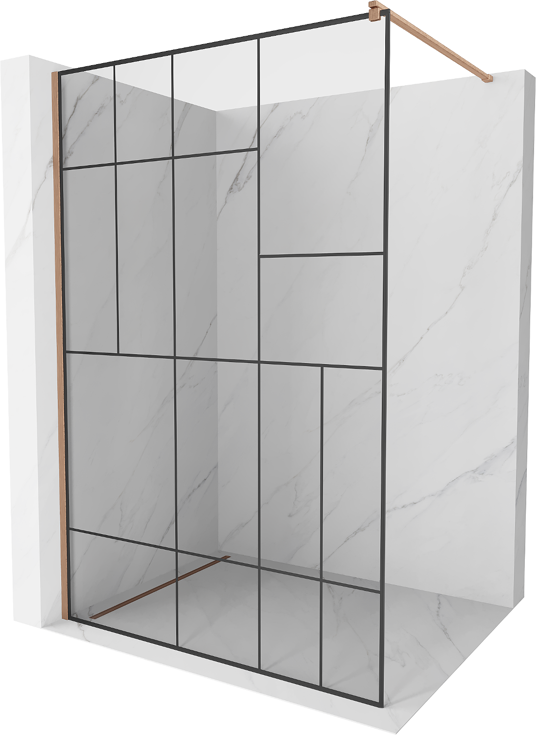 Mexen Kioto ścianka prysznicowa Walk-in 100 x 200 cm, czarny wzór 8 mm, miedź szczotkowana - 800-100-101-65-78