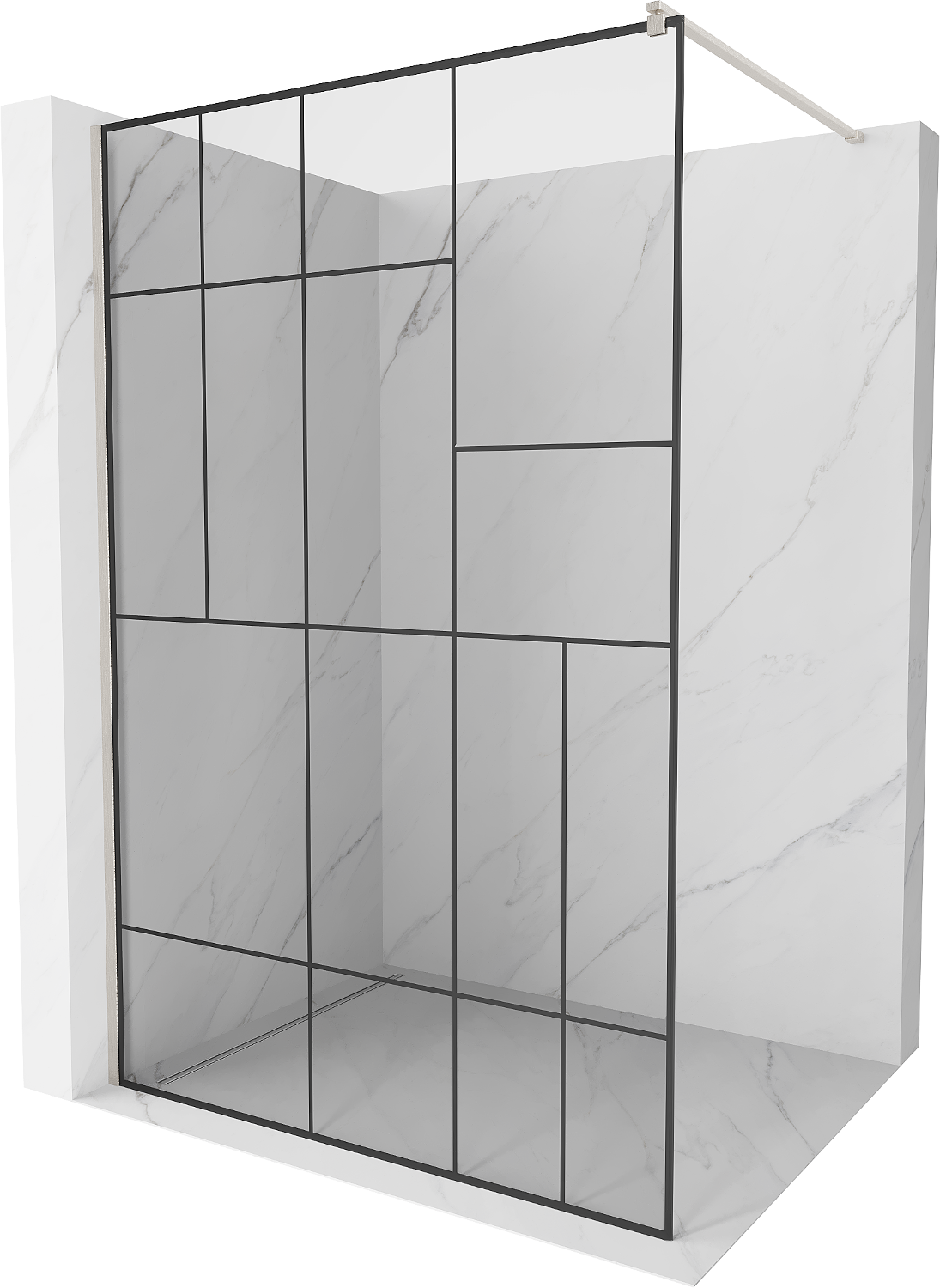 Mexen Kioto ścianka prysznicowa Walk-in 70 x 200 cm, czarny wzór 8 mm, nikiel szczotkowany - 800-070-101-97-78
