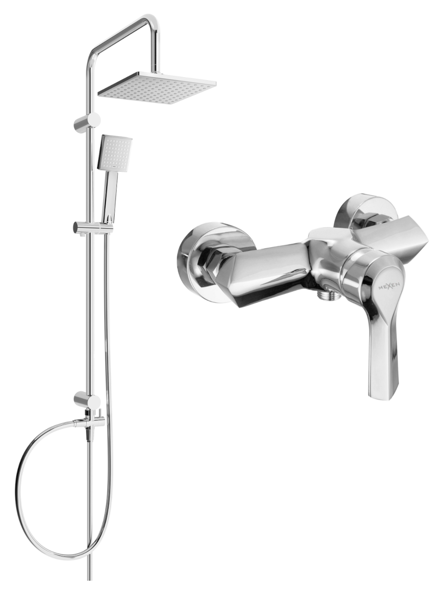 Mexen Tord zestaw prysznicowy natynkowy z deszczownicą i baterią prysznicową Sabre, chrom - 72140200-00