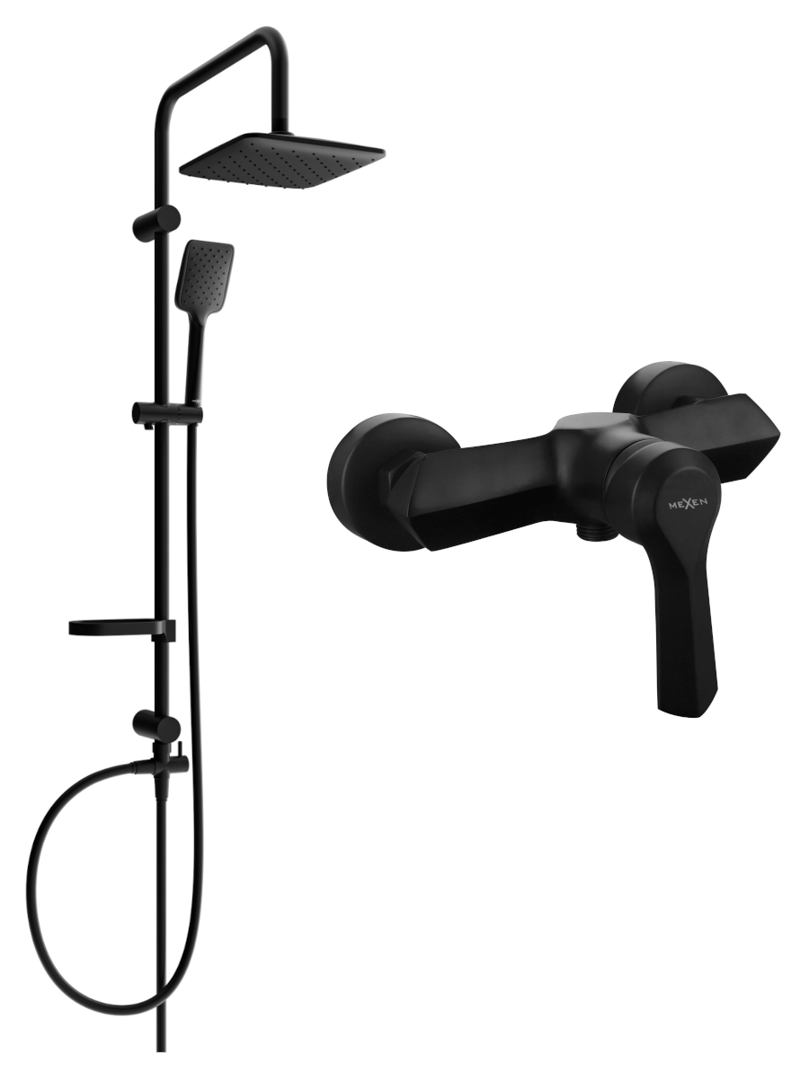 Mexen Sven zestaw prysznicowy natynkowy z deszczownicą i baterią prysznicową Sabre, czarny - 72140262-70