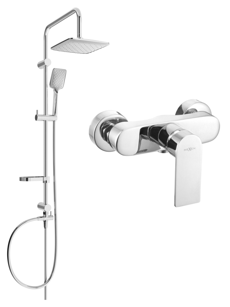 Mexen Sven zestaw prysznicowy natynkowy z deszczownicą i baterią prysznicową Royo, chrom - 72240262-00