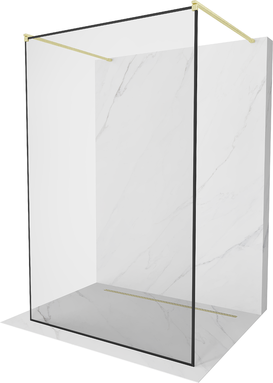 Mexen Kioto ścianka prysznicowa wolnostojąca 130 x 200 cm, czarny wzór 8 mm, złota szczotkowana - 800-130-002-55-70