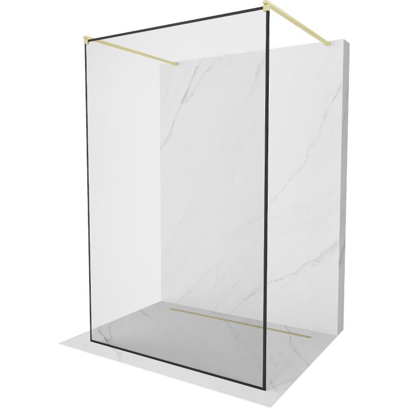 Mexen Kioto ścianka prysznicowa wolnostojąca 150 x 200 cm, czarny wzór 8 mm, złota szczotkowana - 800-150-002-55-70