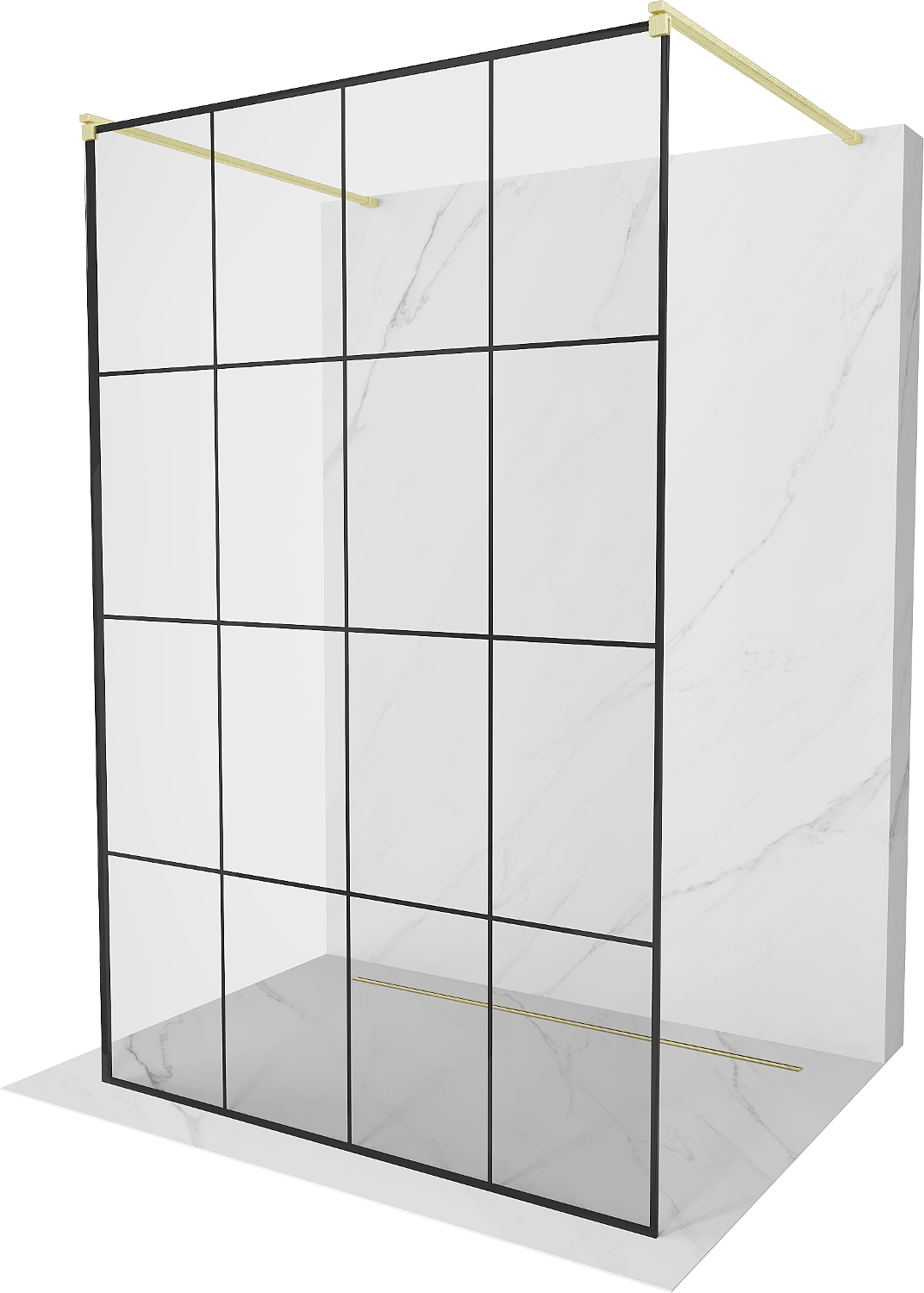 Mexen Kioto ścianka prysznicowa wolnostojąca 130 x 200 cm, czarny wzór 8 mm, złota szczotkowana - 800-130-002-55-77
