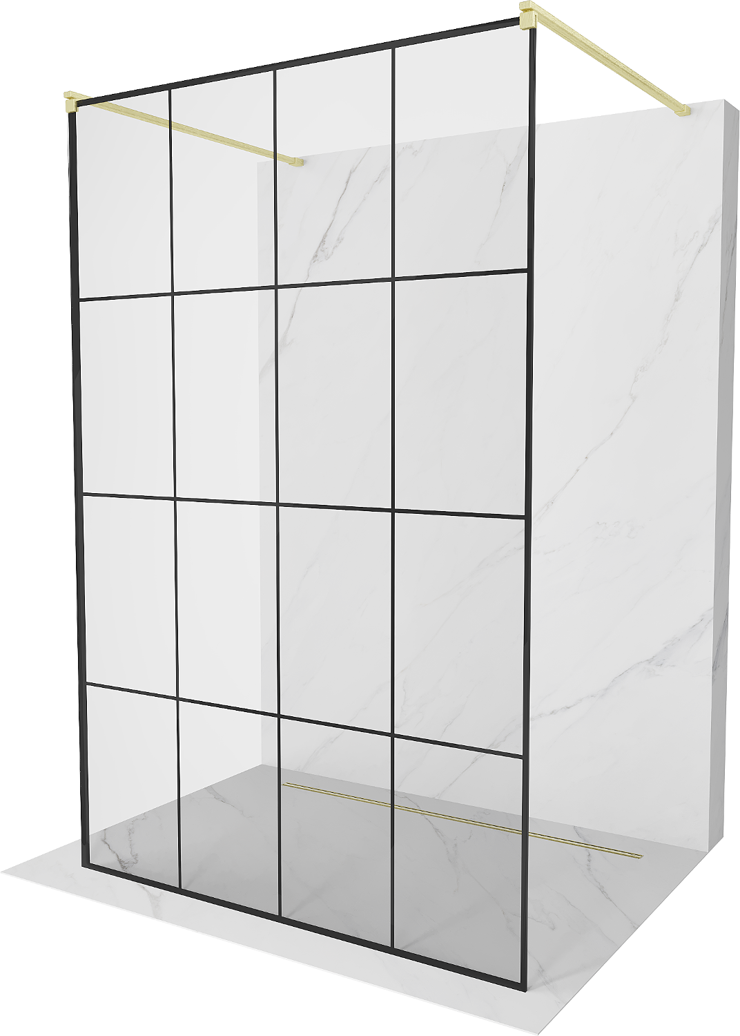 Mexen Kioto ścianka prysznicowa wolnostojąca 140 x 200 cm, czarny wzór 8 mm, złota szczotkowana - 800-140-002-55-77