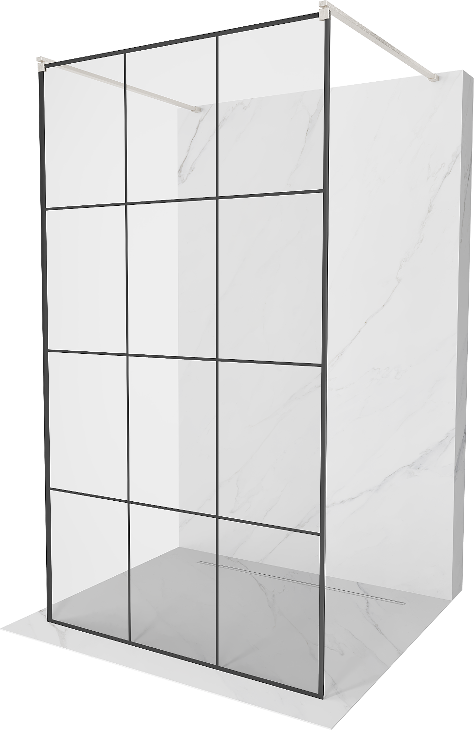 Mexen Kioto ścianka prysznicowa wolnostojąca 100 x 200 cm, czarny wzór 8 mm, nikiel szczotkowany - 800-100-002-97-77