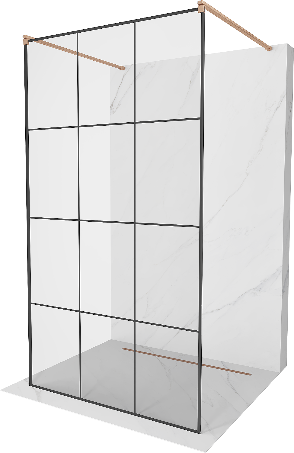 Mexen Kioto ścianka prysznicowa wolnostojąca 110 x 200 cm, czarny wzór 8 mm, miedź szczotkowana - 800-110-002-65-77