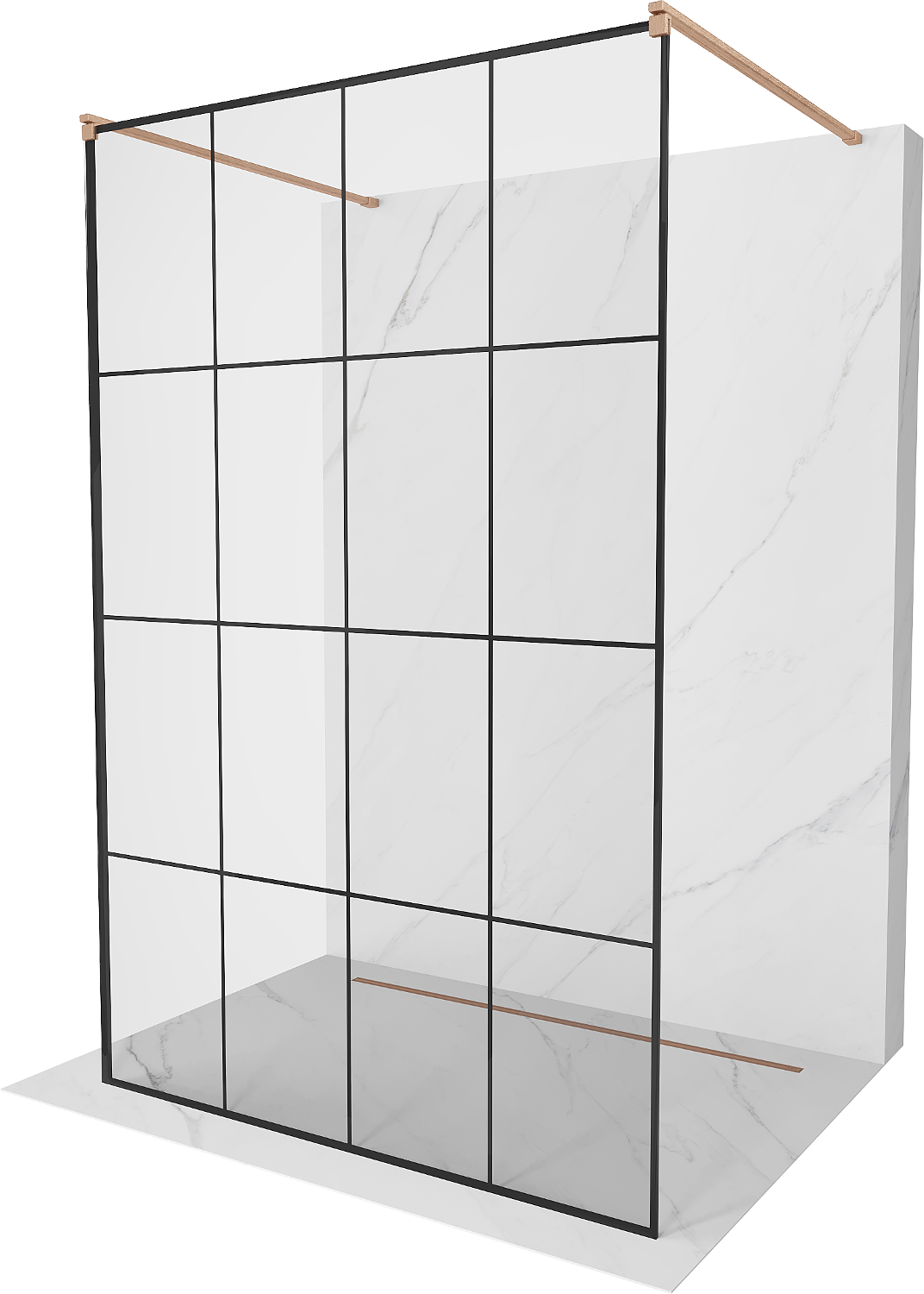 Mexen Kioto ścianka prysznicowa wolnostojąca 130 x 200 cm, czarny wzór 8 mm, miedź szczotkowana - 800-130-002-65-77