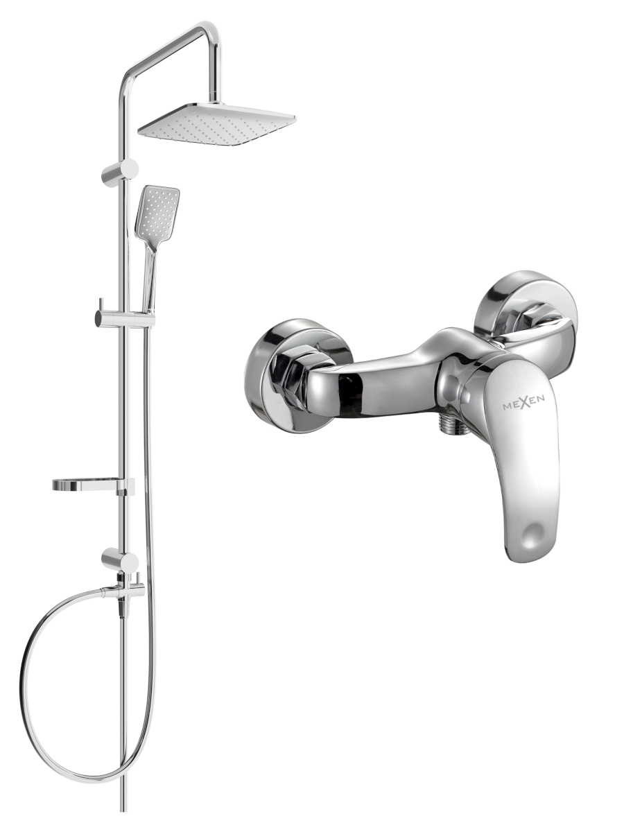 Mexen Sven zestaw prysznicowy natynkowy z deszczownicą i baterią prysznicową Fabia, chrom - 746540262-00