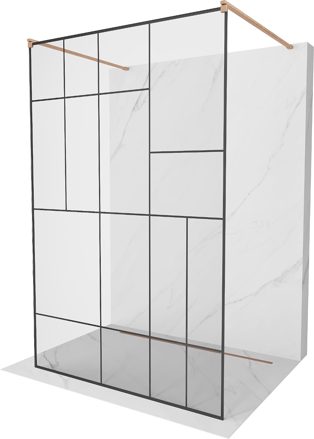Mexen Kioto ścianka prysznicowa wolnostojąca 120 x 200 cm, czarny wzór 8 mm, miedź szczotkowana - 800-120-002-65-78