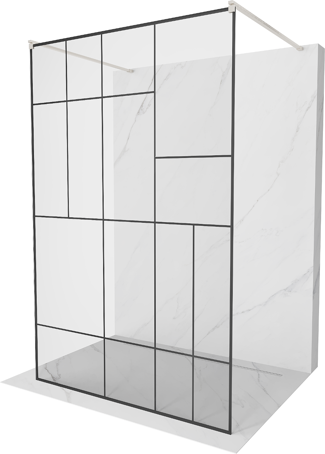 Mexen Kioto ścianka prysznicowa wolnostojąca 100 x 200 cm, czarny wzór 8 mm, nikiel szczotkowany - 800-100-002-97-78