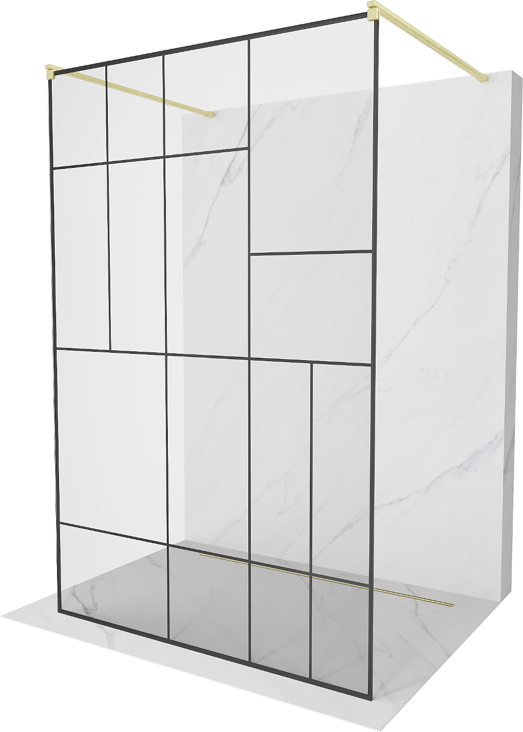 Mexen Kioto ścianka prysznicowa wolnostojąca 100 x 200 cm, czarny wzór 8 mm, złota szczotkowana - 800-100-002-55-78