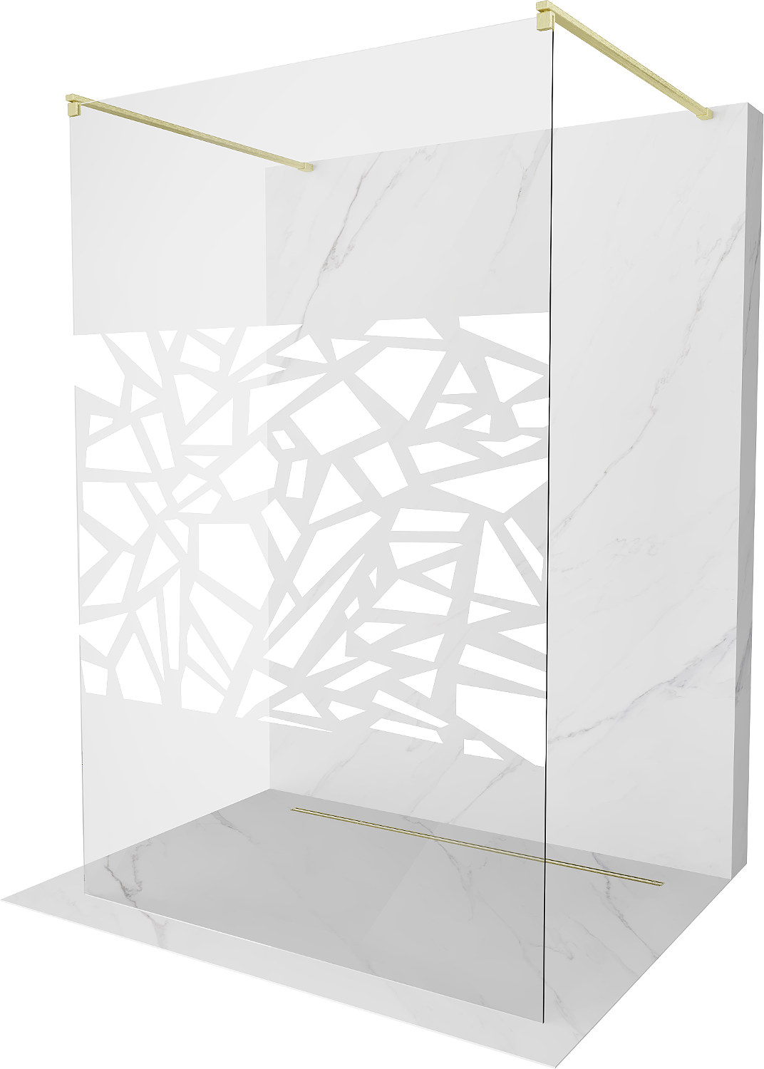Mexen Kioto ścianka prysznicowa wolnostojąca 110 x 200 cm, biały wzór 8 mm, złota szczotkowana - 800-110-002-55-85
