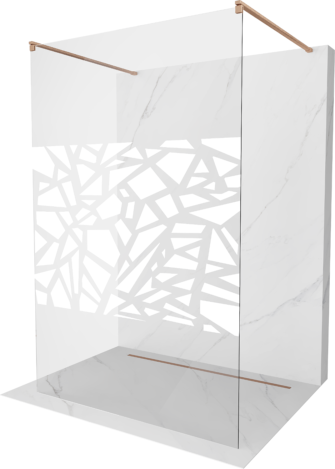 Mexen Kioto ścianka prysznicowa wolnostojąca 100 x 200 cm, biały wzór 8 mm, miedź szczotkowana - 800-100-002-65-85