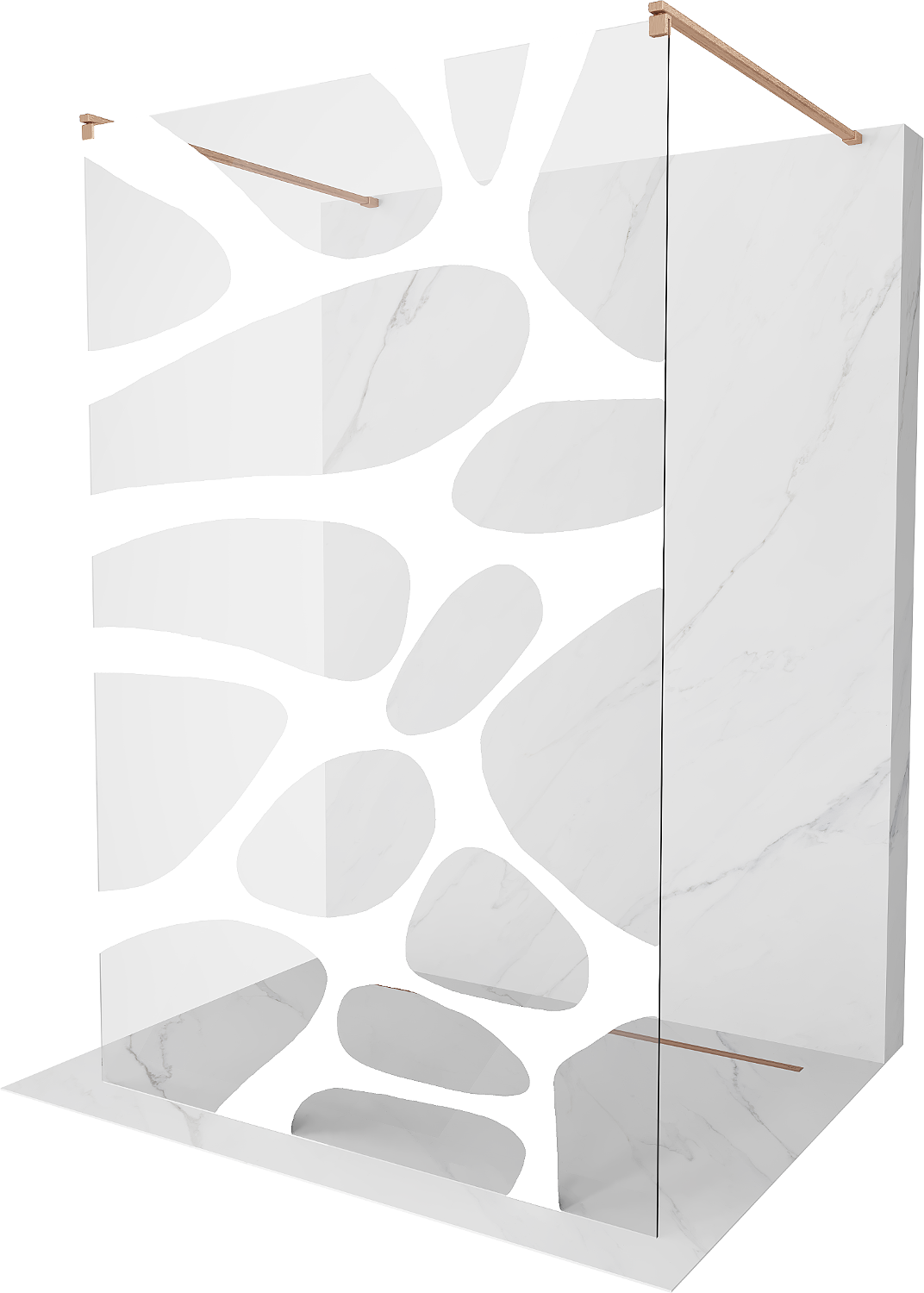 Mexen Kioto ścianka prysznicowa wolnostojąca 130 x 200 cm, biały wzór 8 mm, miedź szczotkowana - 800-130-002-65-97