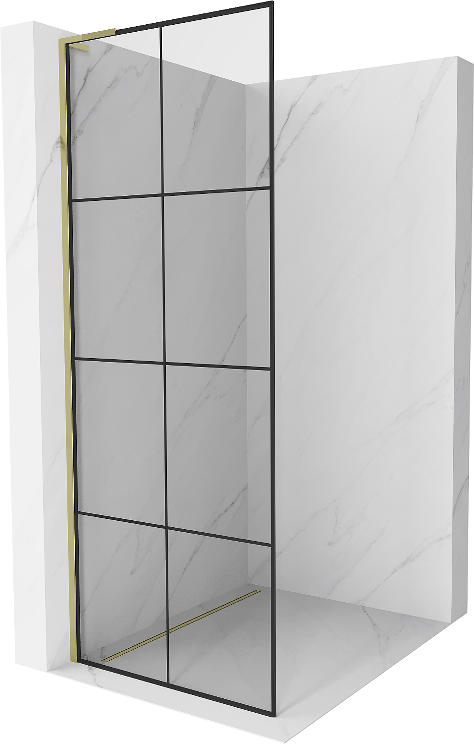 Mexen Kioto L ścianka prysznicowa Walk-in 90 x 200 cm, czarny wzór, złota - 800-090-103-50-77