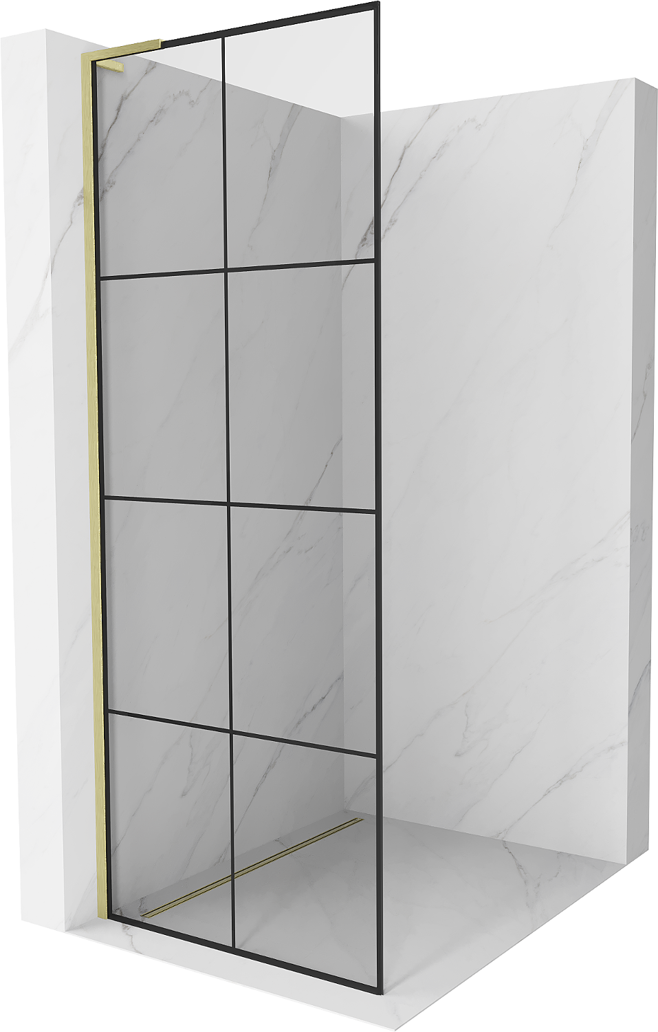 Mexen Kioto L ścianka prysznicowa Walk-in 70 x 200 cm, czarny wzór, złota szczotkowana - 800-070-103-55-77