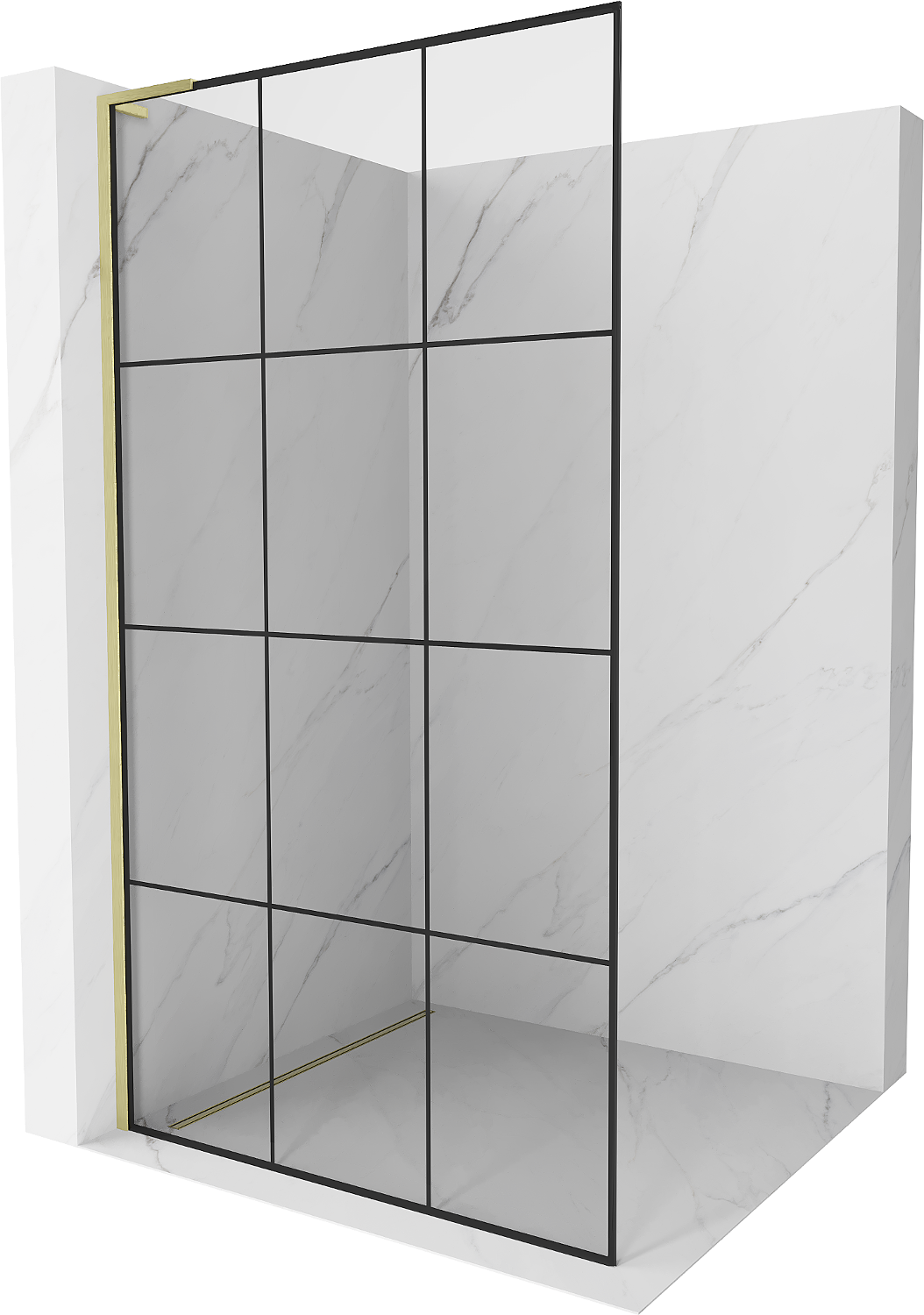 Mexen Kioto L ścianka prysznicowa Walk-in 100 x 200 cm, czarny wzór, złota szczotkowana - 800-100-103-55-77