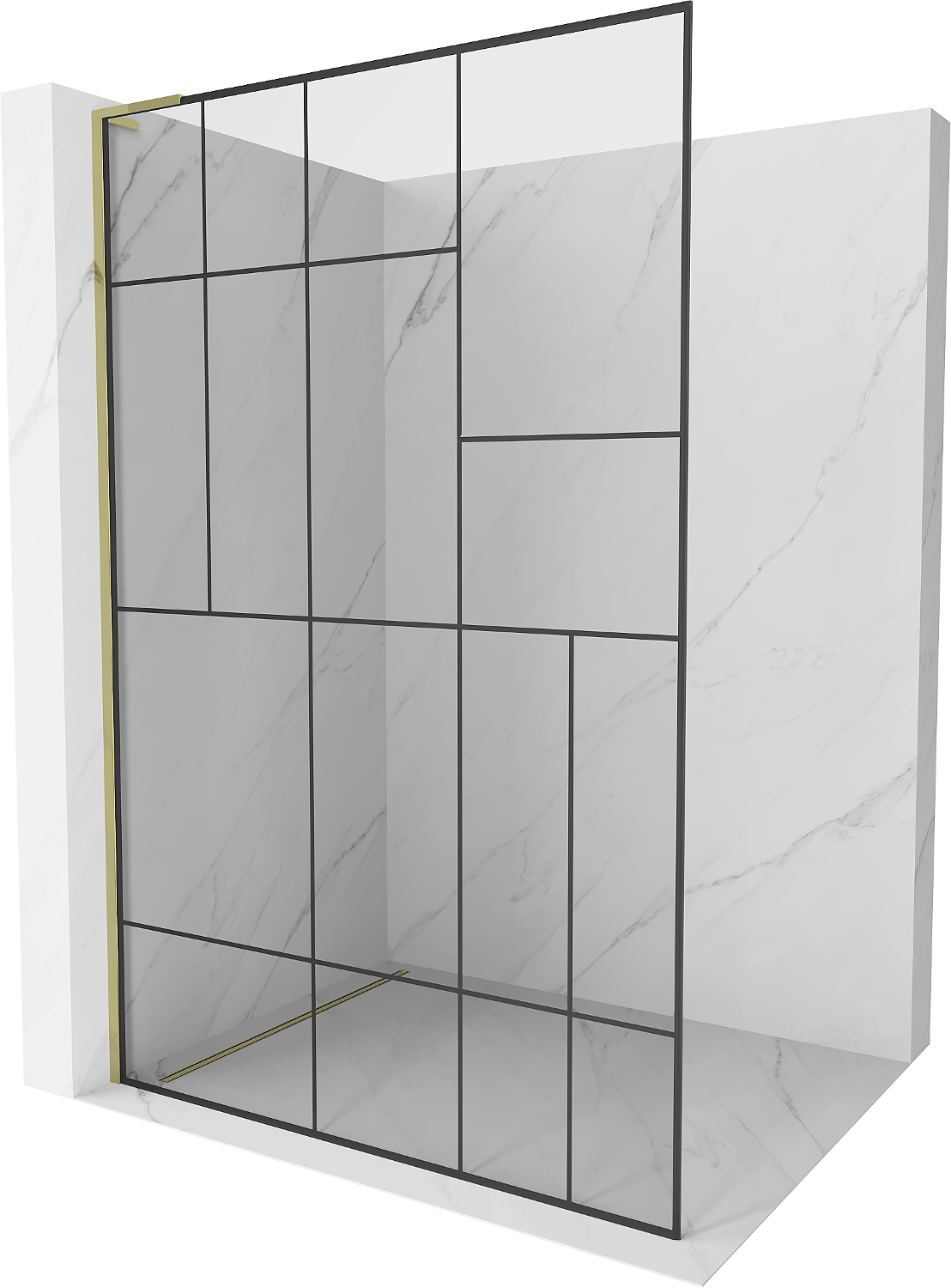 Mexen Kioto L ścianka prysznicowa Walk-in 90 x 200 cm, czarny wzór, złota - 800-090-103-50-78