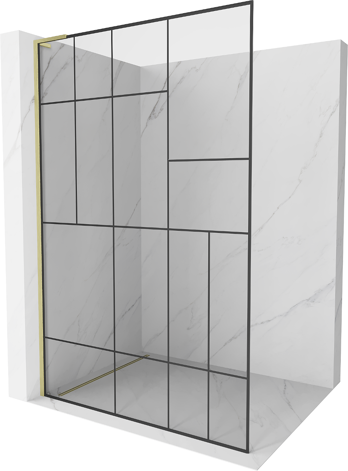 Mexen Kioto L ścianka prysznicowa Walk-in 90 x 200 cm, czarny wzór, złota szczotkowana - 800-090-103-55-78