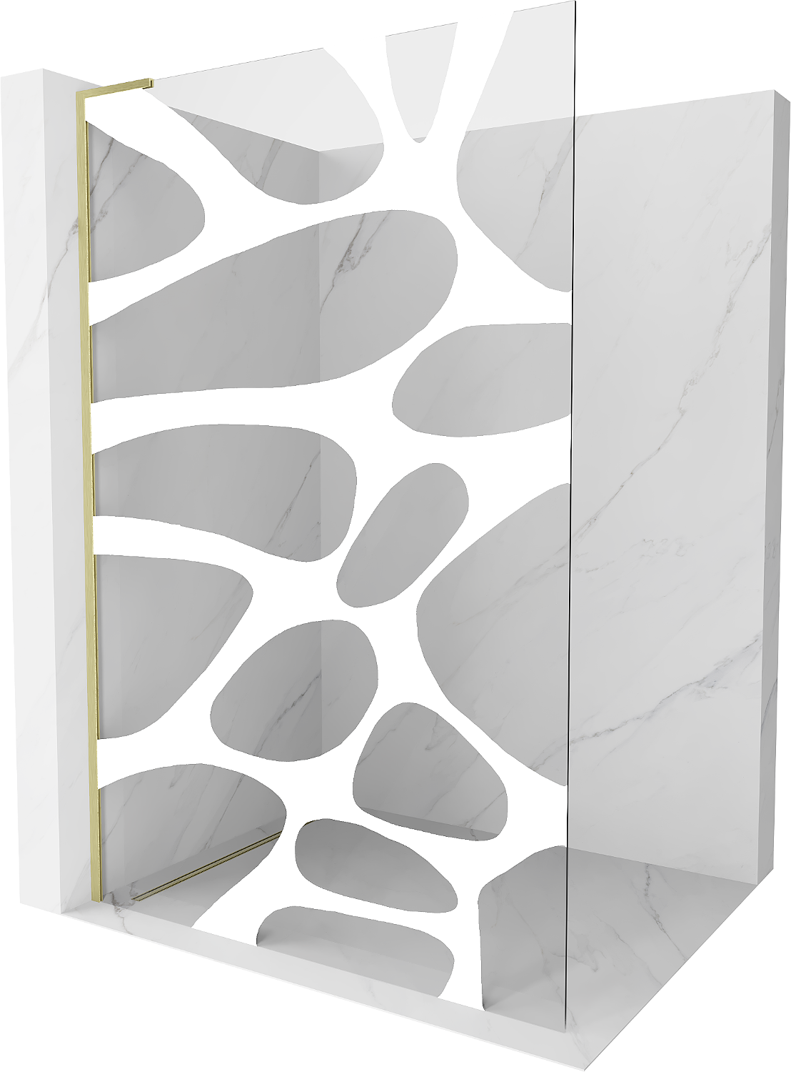 Mexen Kioto L ścianka prysznicowa Walk-in 110 x 200 cm, biały wzór, złota szczotkowana - 800-110-103-55-97