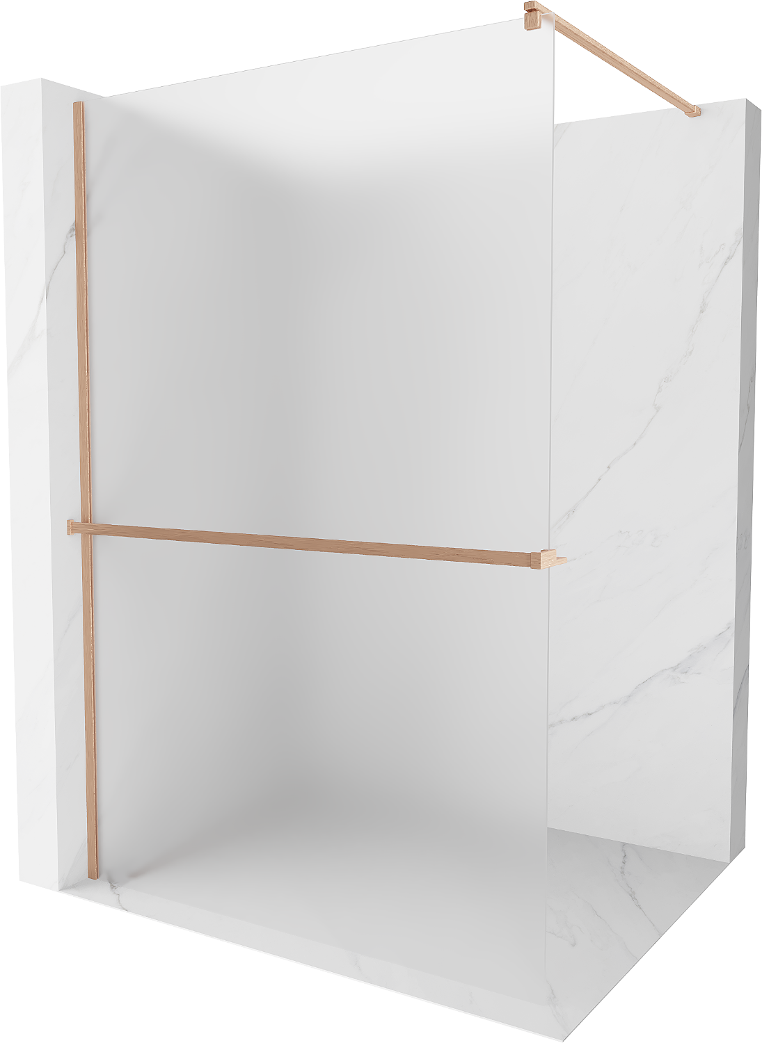 Mexen Kioto+ ścianka prysznicowa z półką Walk-in 80 x 200 cm, szron, miedź szczotkowana - 800-080-121-65-30