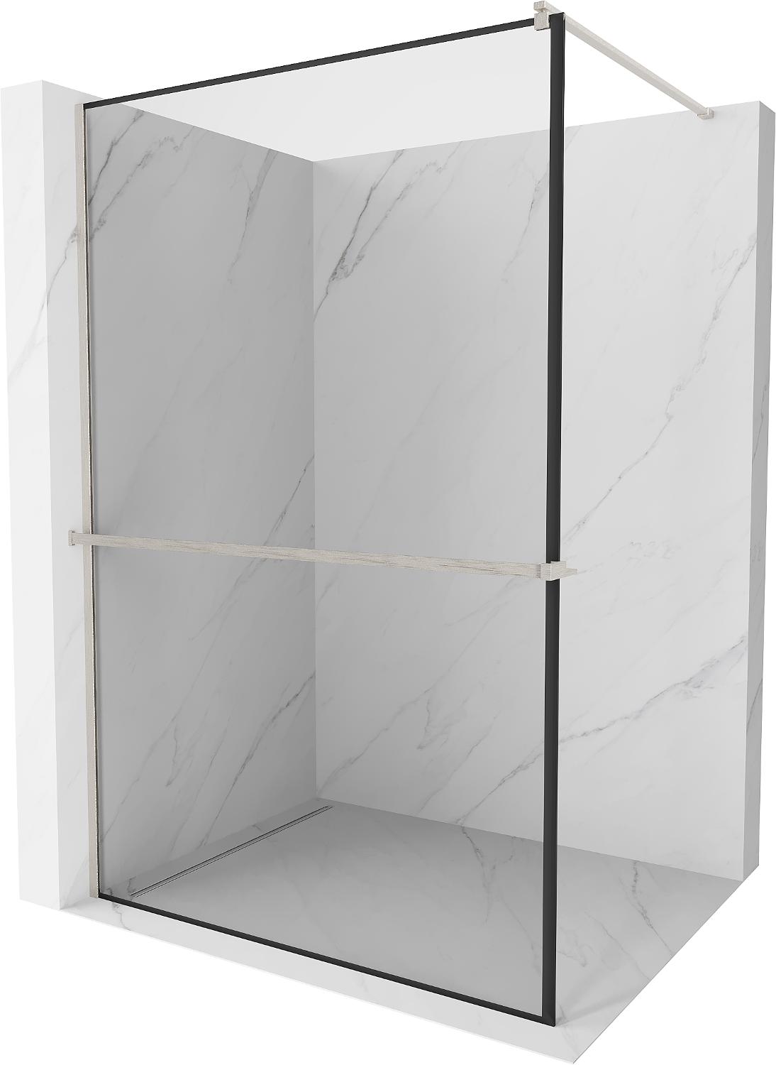 Mexen Kioto+ ścianka prysznicowa z półką Walk-in 70 x 200 cm, czarny wzór, nikiel szczotkowany - 800-070-121-97-70