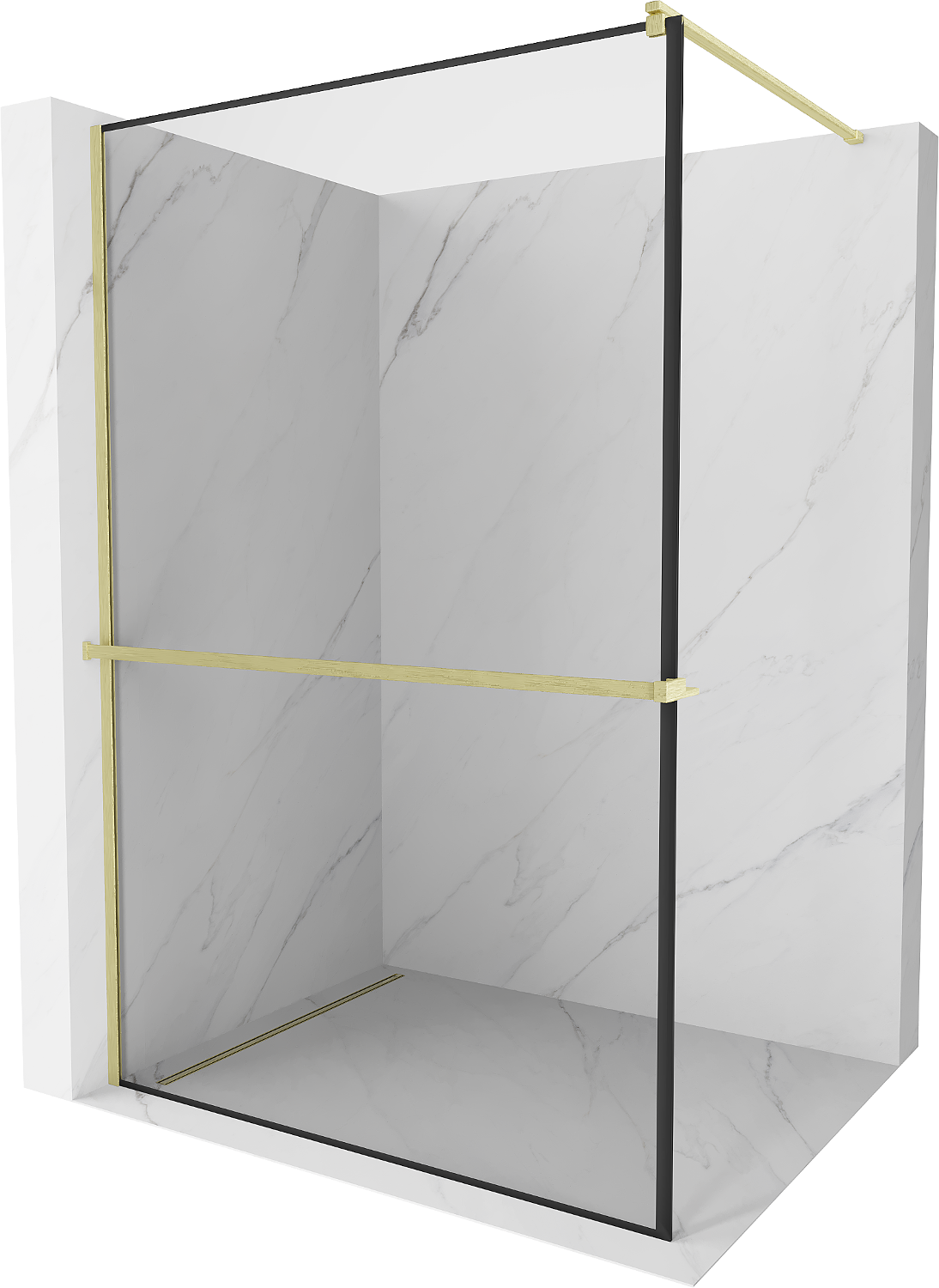 Mexen Kioto+ ścianka prysznicowa z półką Walk-in 80 x 200 cm, czarny wzór, złota szczotkowana - 800-080-121-55-70