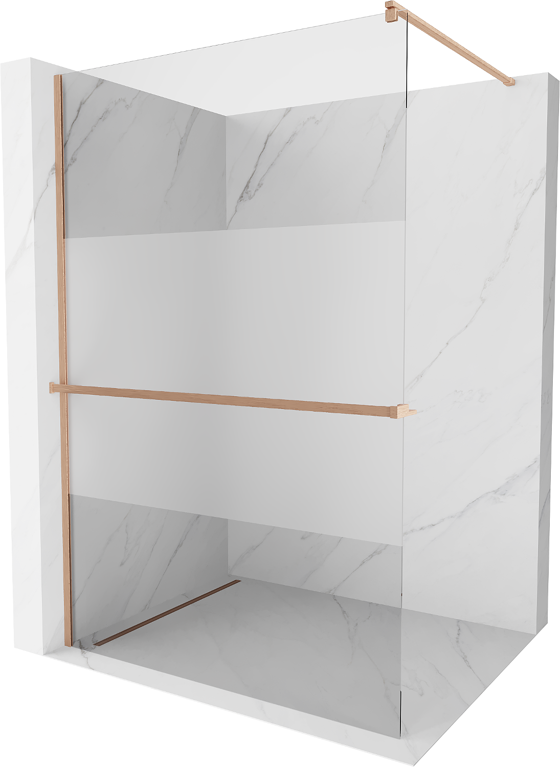 Mexen Kioto+ ścianka prysznicowa z półką Walk-in 120 x 200 cm, transparent/szron, miedź szczotkowana - 800-120-121-65-35