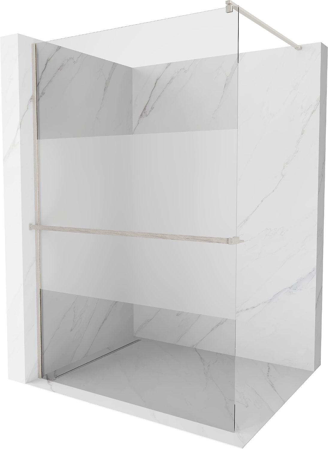 Mexen Kioto+ ścianka prysznicowa z półką Walk-in 70 x 200 cm, transparent/szron, nikiel szczotkowany - 800-070-121-97-35