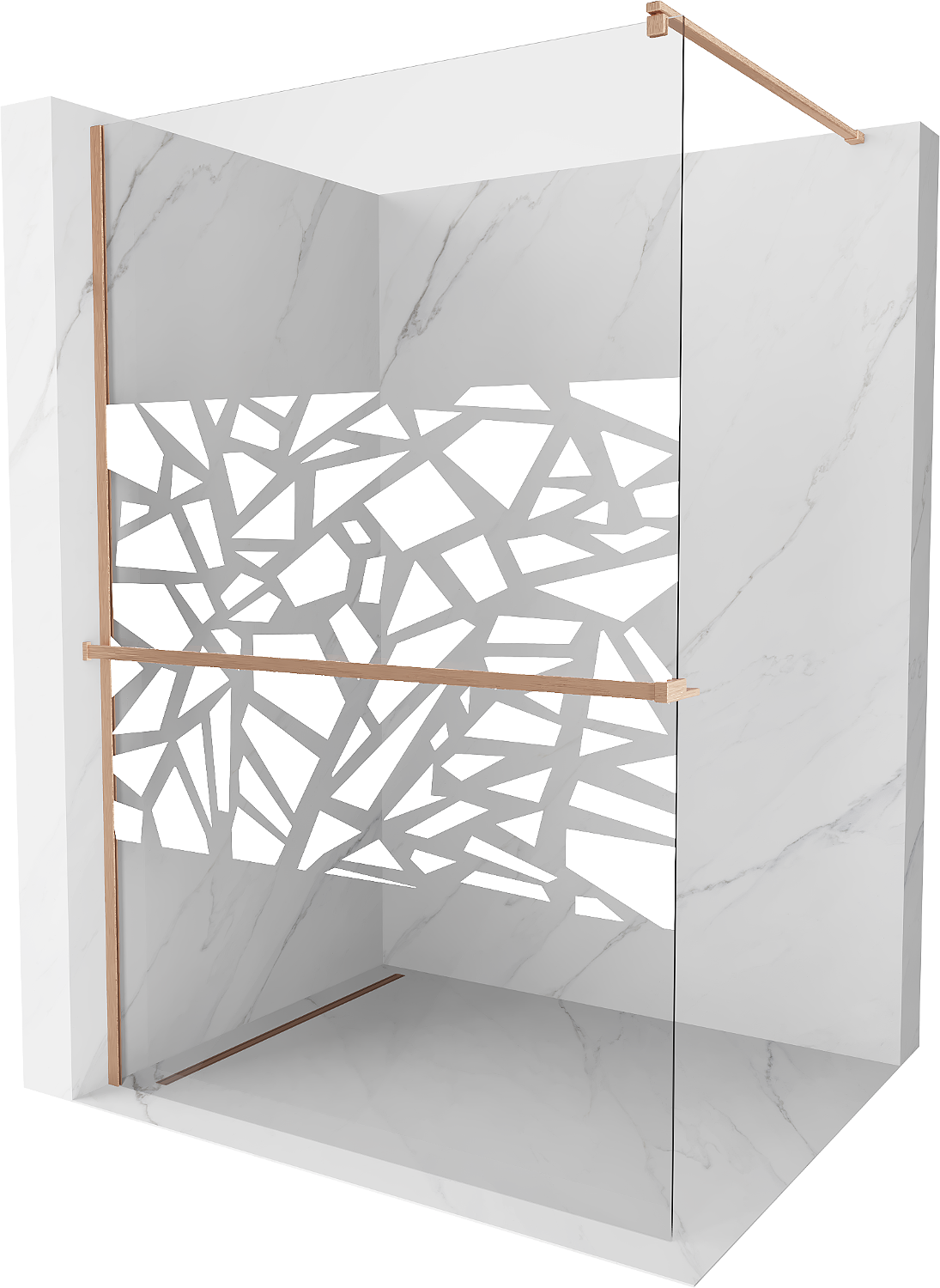 Mexen Kioto+ ścianka prysznicowa z półką Walk-in 80 x 200 cm, biały wzór, miedź szczotkowana - 800-080-121-65-85