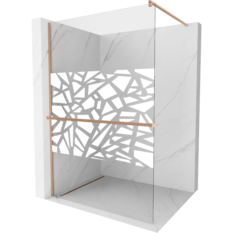 Mexen Kioto+ ścianka prysznicowa z półką Walk-in 100 x 200 cm, biały wzór, miedź szczotkowana - 800-100-121-65-85
