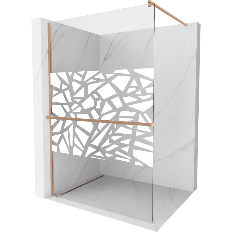 Mexen Kioto+ ścianka prysznicowa z półką Walk-in 140 x 200 cm, biały wzór, miedź szczotkowana - 800-140-121-65-85